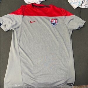 USMNT Nike Men's Gray and Red Soccer Shirt